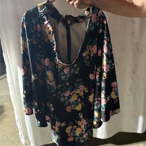 Floral Black Blouse with Multicolor Accents
